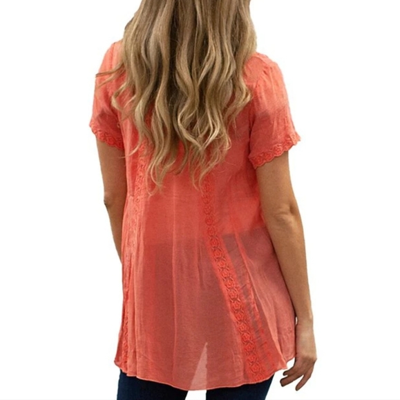 Karyn Seo Martina V-Neck Boho Short Sleeve Tonal Embroidered Asymmetric… - Picture 3 of 10